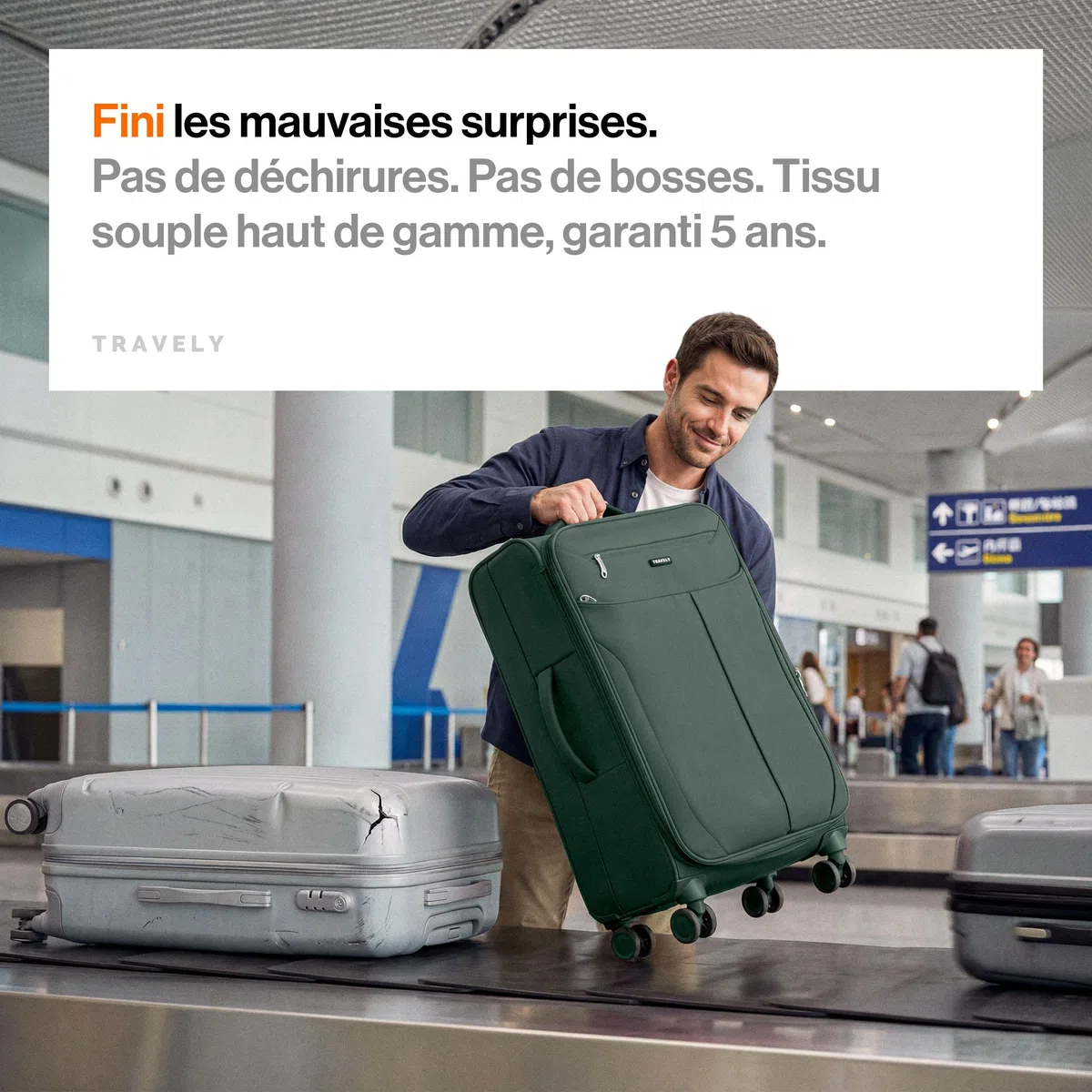 Travely Valise en Tissu L - Valise Taille Moyenne avec 4 roulettes et Cadenas TSA à Combinaison - Valise Souple avec Soufflet Extensible, fabriquée en matériau résistant à la déchirure et déperlant