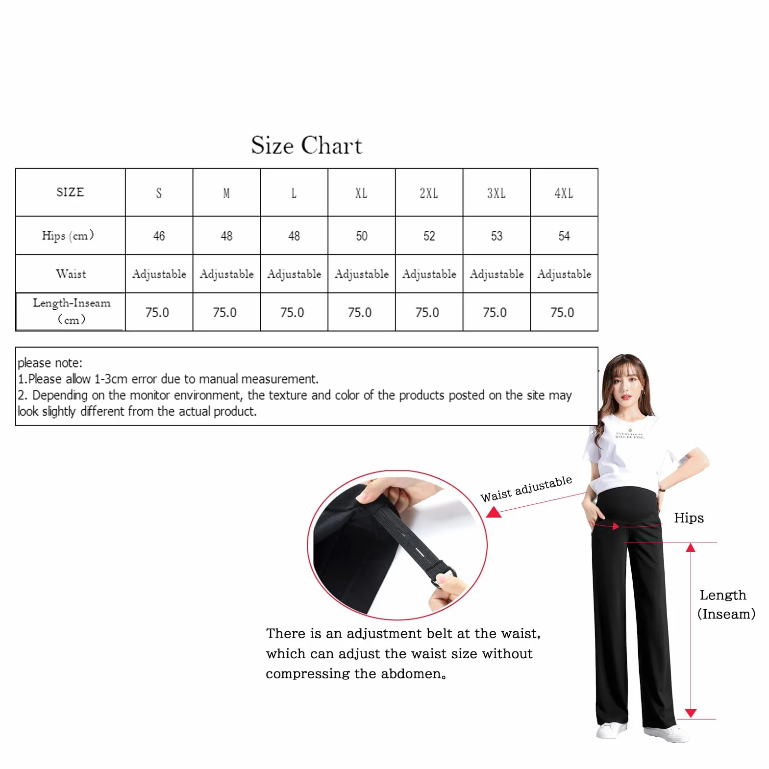 Pantalon de maternité Pantalon Slim Jambe Large Ceinture Ajustable Mode Confortable