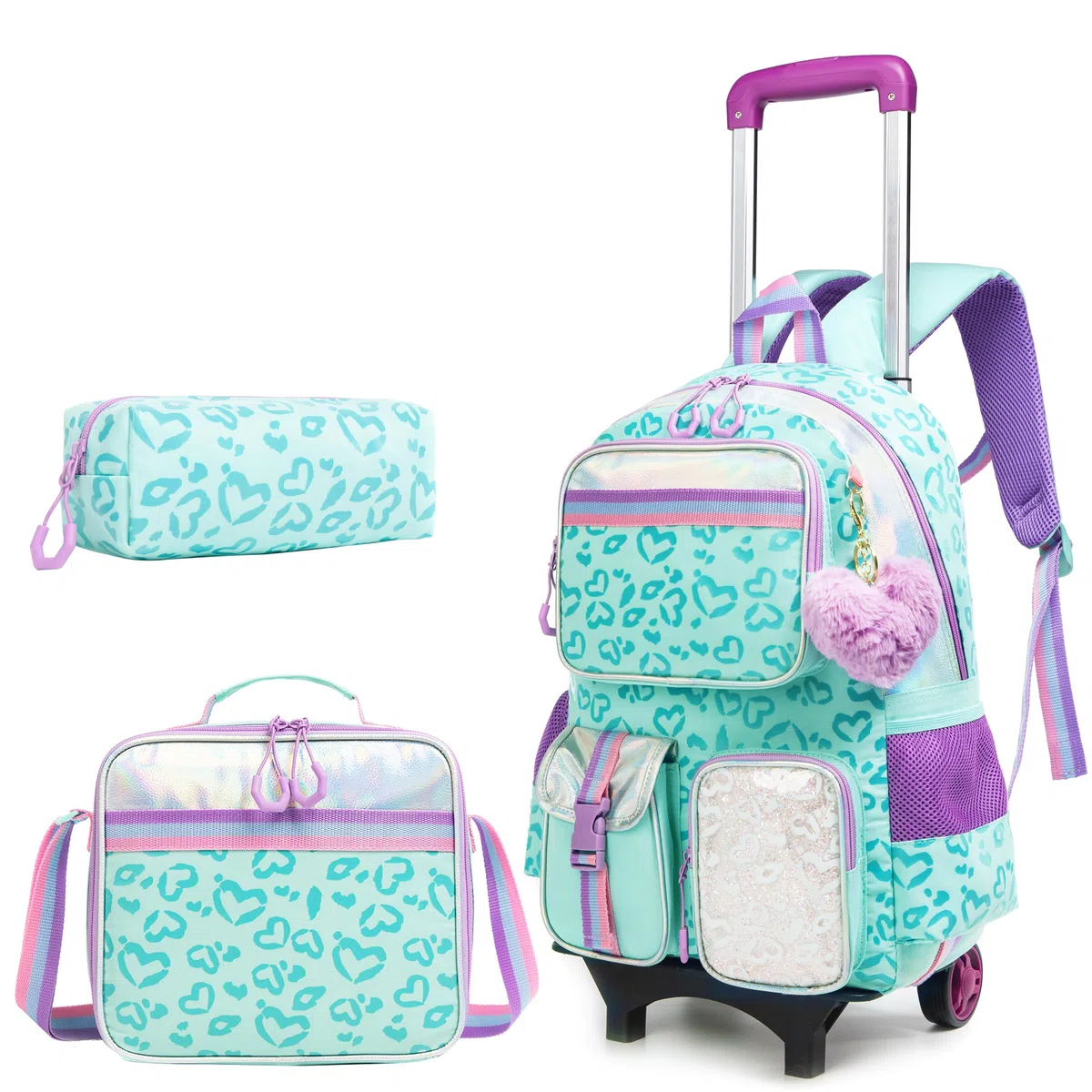 HTgroce Cartable à Roulette Fille Primaire, Sac à Dos pour Filles, pour Scolaire, Voyage, CE2