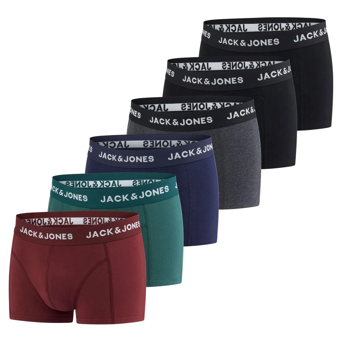 JACK & JONES Lot de 6 boxers pour homme, en coton, extensibles, style rétro, noir/rouge/vert/bleu/gris, tailles S/M/L/XL/XXL/3XL/4XL/5XL/6XL/7XL/8XL