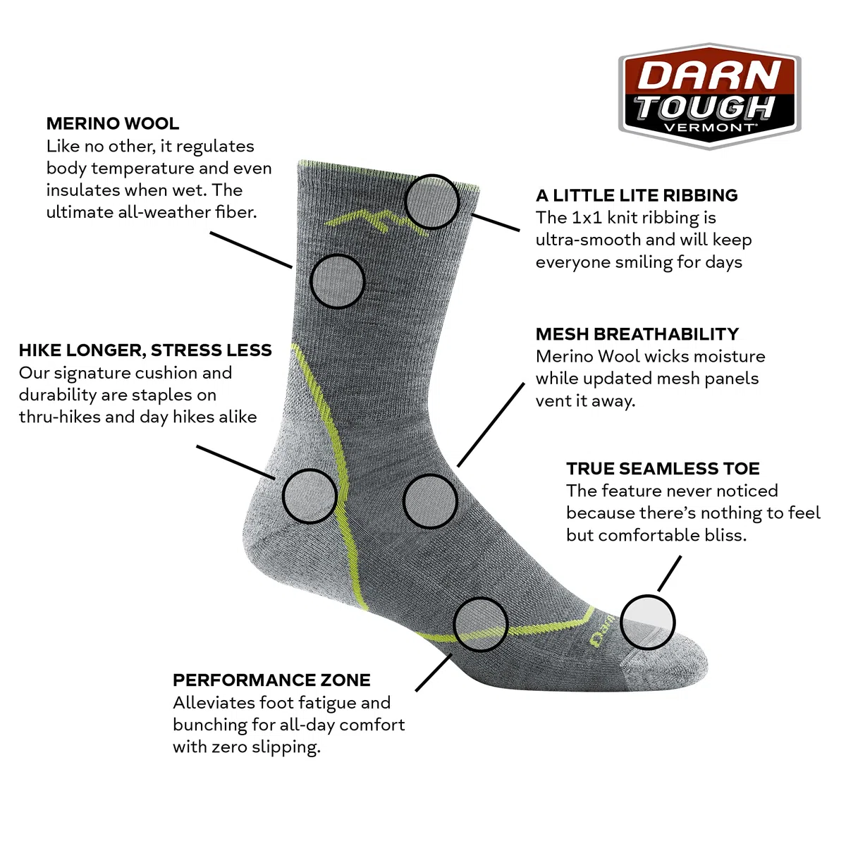 Darn Tough Light Hiker Micro Crew Light Cushion Light Hiker Micro Crew léger avec coussin Homme