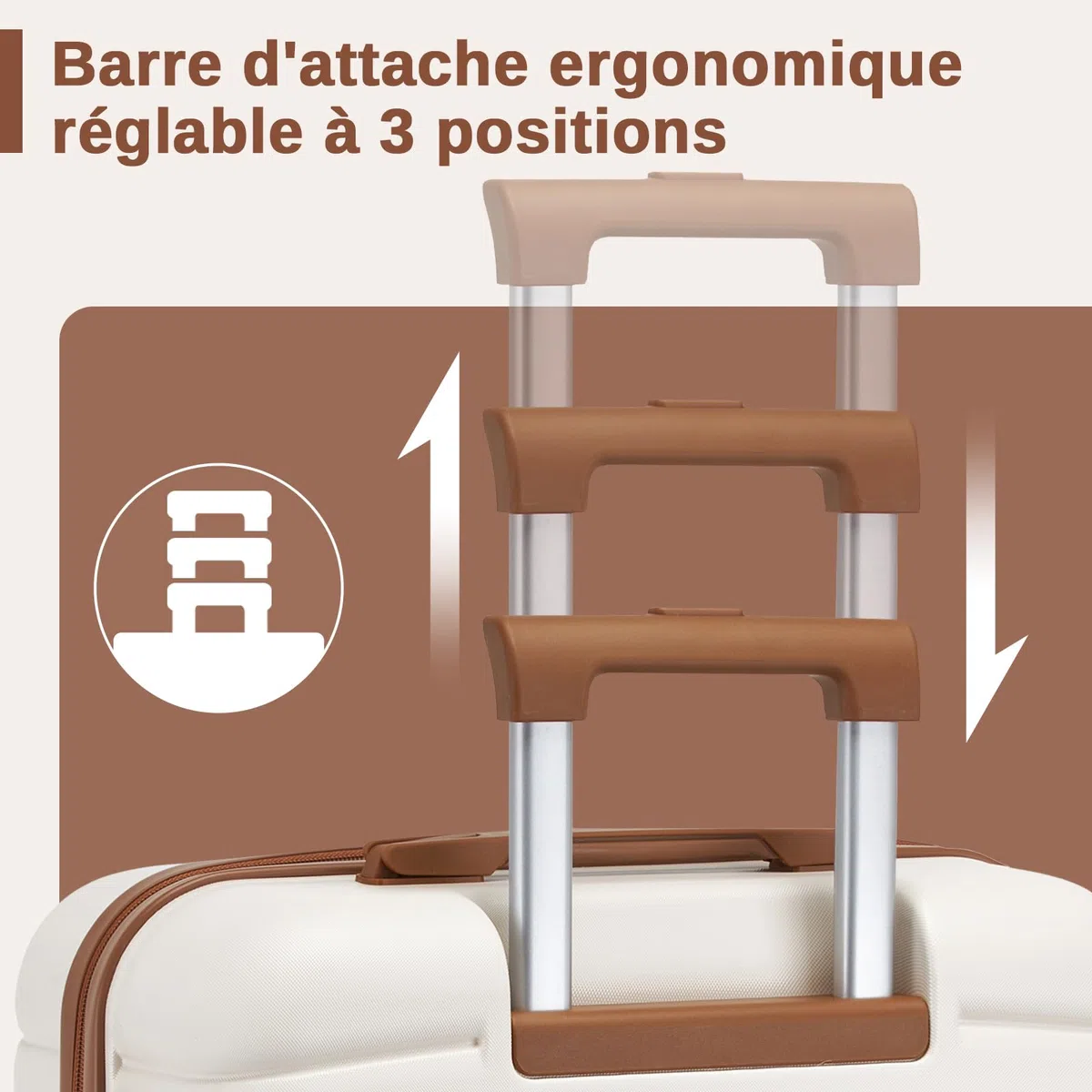 Kono Valise Rigide Valise Grande Taille Valise de Voyage ABS+PC avec 4 roulettes et Serrure 76.5x50.5x29 cm 94L Trolley de Voyage, Crème/Marron