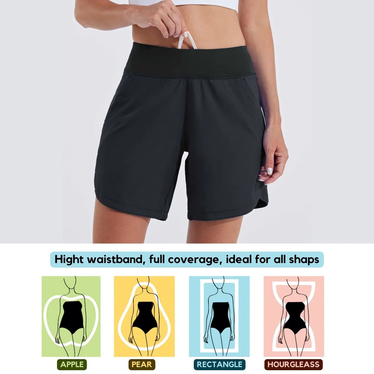 WILLIT Short de bain pour femme - Séchage rapide - Taille haute - Protection UVA UPF50+ - Avec poches doublées