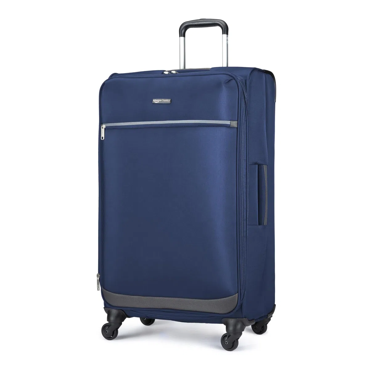 Amazon Basics Grande Valise Souple (76 cm), Avec 4 Roues Pivotantes Multidirectionnelles 360°, Extensible, Poche Zippée et Sangles, Poignée Télescopique, Bleu Marine