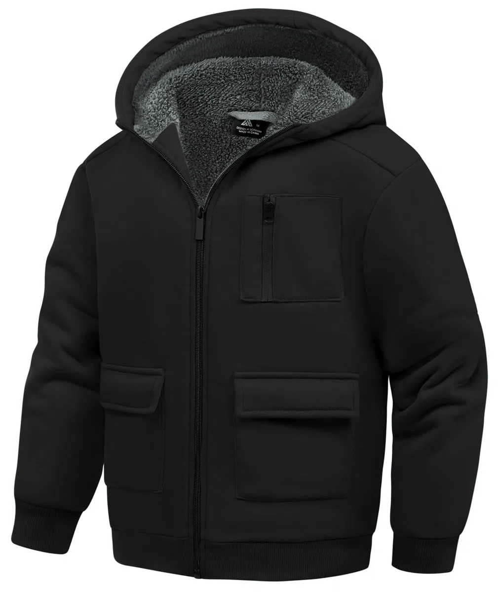 LLdress Veste Polaire Garçon Sweat à Capuche avec Zipper Enfants Hoodie Chaud Causal Hiver Ourdoor Veste d'hiver avec Doublure Hooded Jacket Pullover Automne