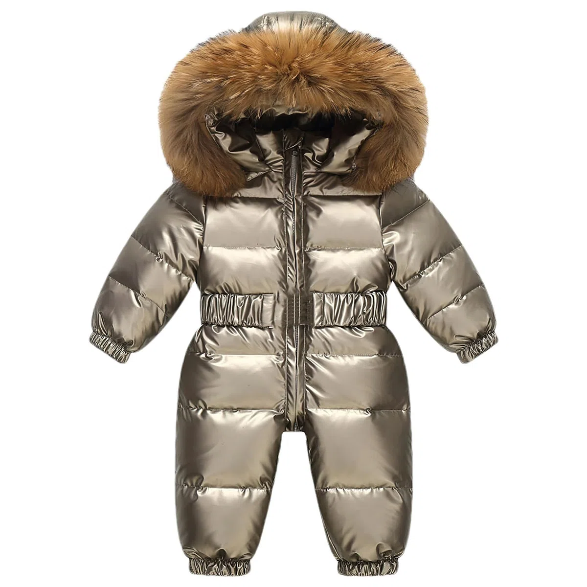 amropi Bébés Filles Combinaison de Neige à Fourrure Capuche Doudoune en Duvet Hiver Jumpsuit pour 0-5 Ans