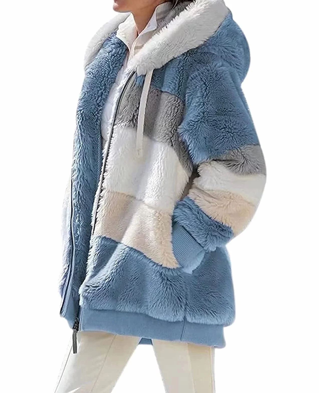 ABINGOO Manteaux Polaire Zippée pour Femme Mode en Peluche à Capuche Épaissir Blouson Chaud Hiver Décontractée Doux Ample Veste