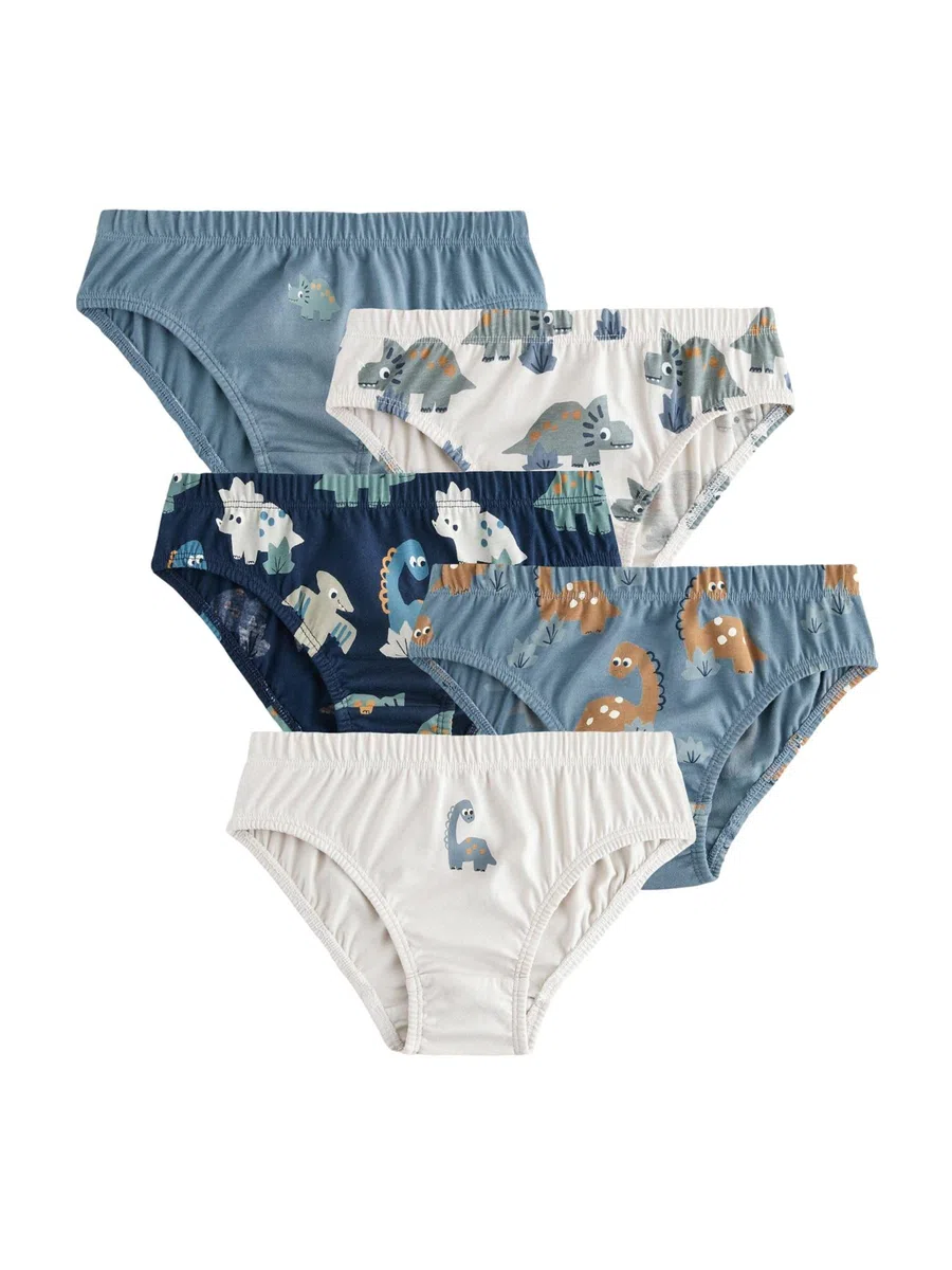 NEXT Garçon Culotte imprimée 100% Coton Lot de 5 Blue Dinosaur 9-10 Ans