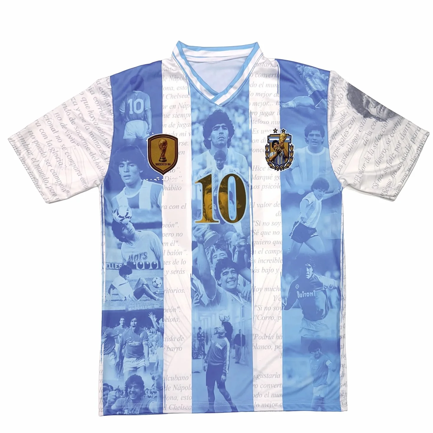 Maillot de Football Diego Armando Maradona - El Pibe de Oro. Réplique Officielle. Maillot Argentine pour Enfant et Ado.
