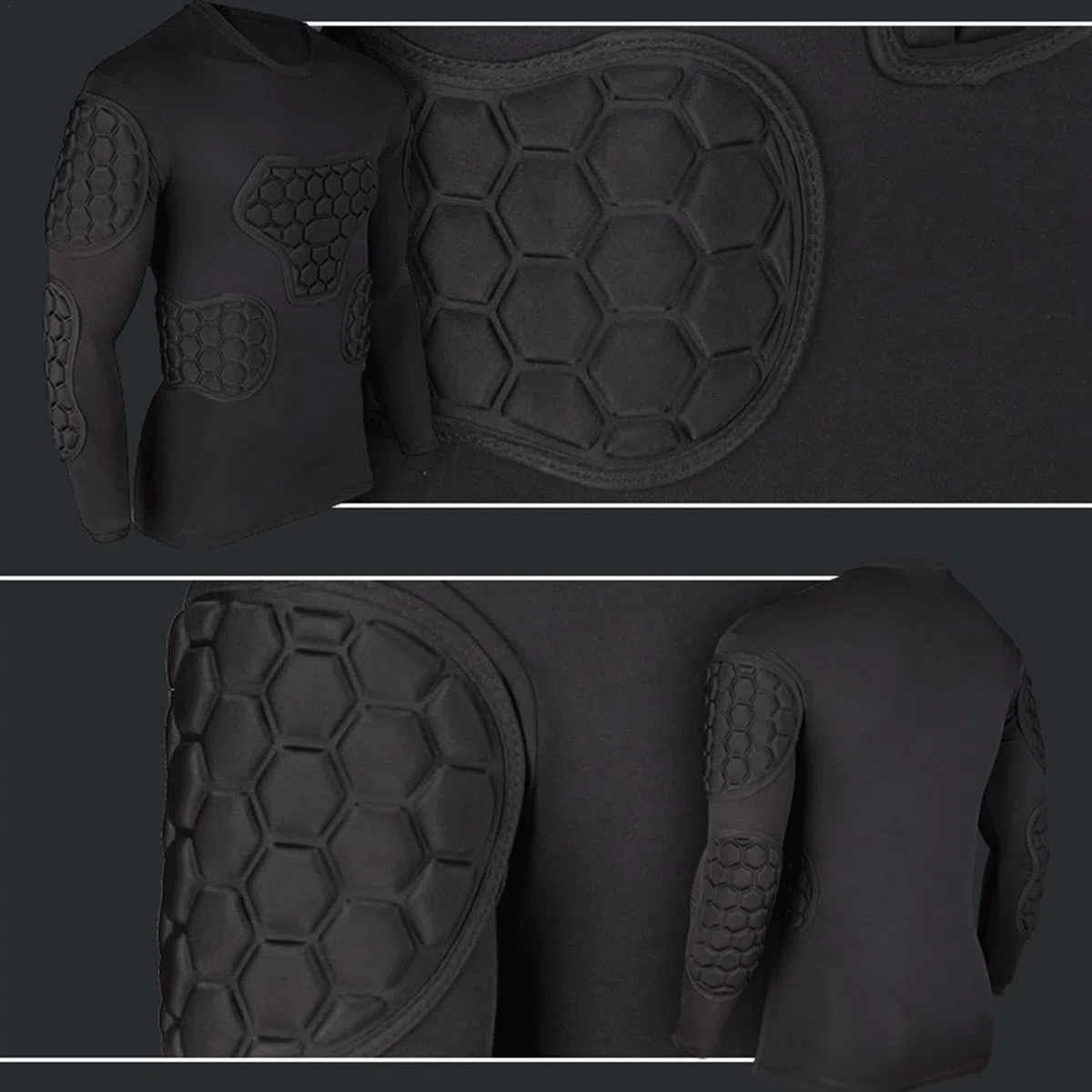 Maillot de Football rembourré | Maillot De Gardien À Manches Longues Noir | Chemise de Football pour Jeunes, pour Football, Basket-Ball, Paintball, Rugby, Parkour, Chemise rembourrée de Football