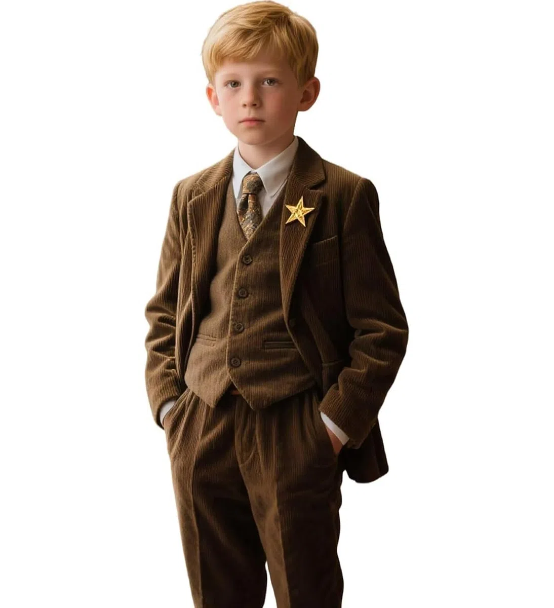 Costume 3 pièces en velours côtelé pour garçon avec blazer, veste, gilet et pantalon, smoking pour mariage, bal de fin d'année, smoking