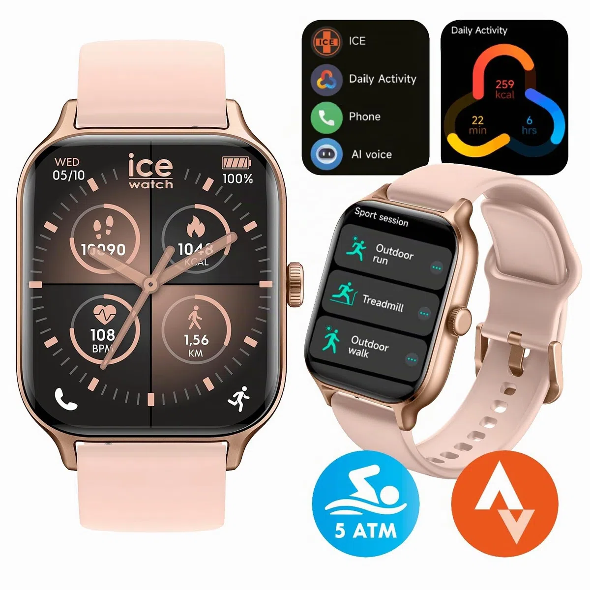 ICE-WATCH - Ice fit RT 3.0 Rose-Gold Nude - Montre connectée de Sport Rose-Gold pour Femme avec Bracelet en Silicone - 025278 (1,75 Pouces)