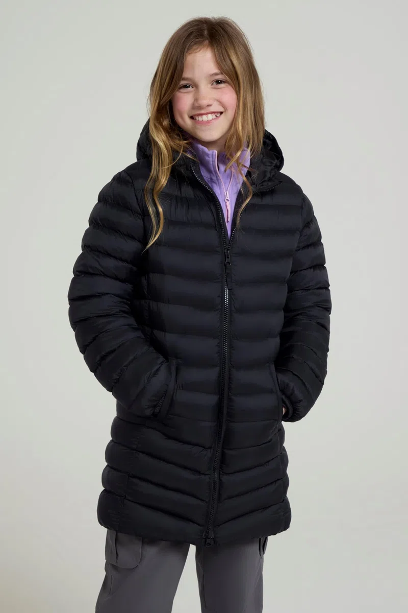 Mountain Warehouse Doudoune rembourrée Longue Florence pour Enfant - Capuche, Manteau léger, Doux, Chaud et isolé - pour Voyage et activités extérieures en Hiver
