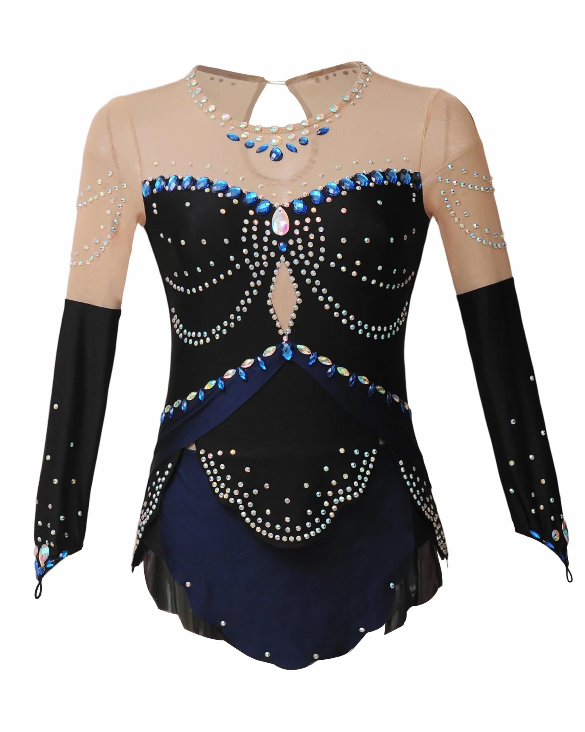 ROYAL SMEELA Robe De Patinage Artistique À Manches Longues for Filles, Robes De Compétition De Danse sur Glace avec Strass Enfant