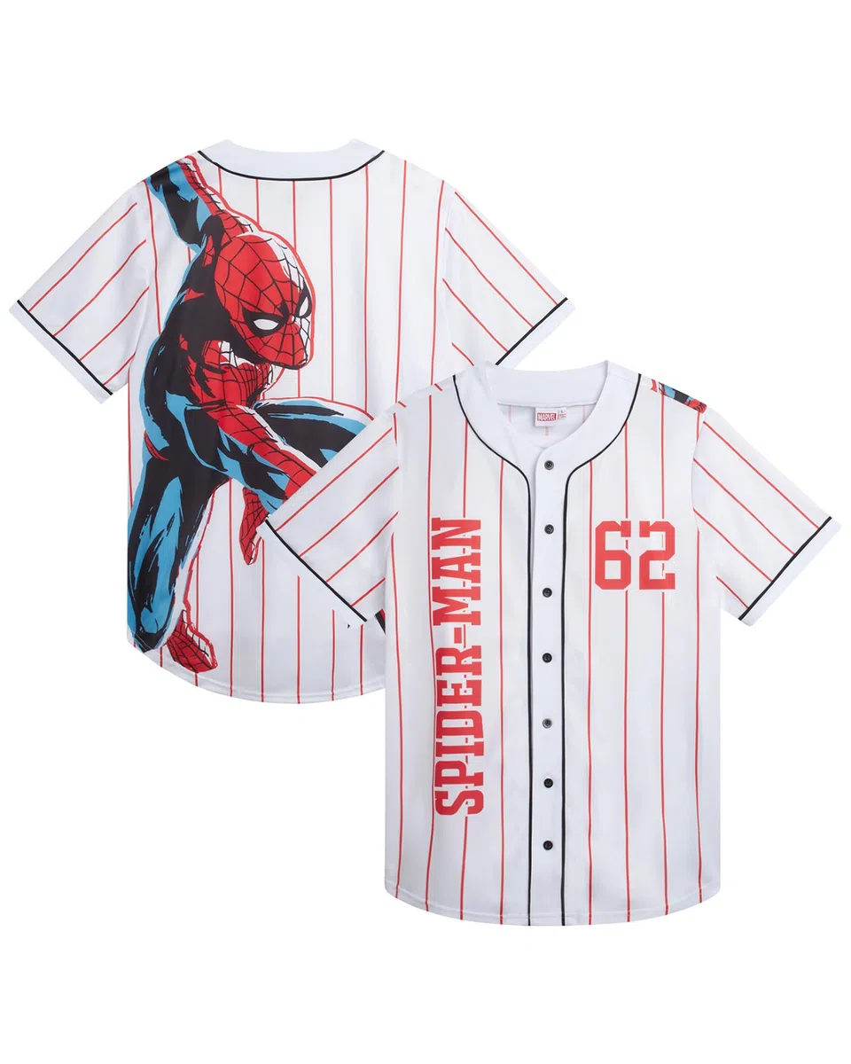 Marvel Maillot de baseball Spiderman pour femme - T-shirt de baseball fantaisie - Spidey Jersey pour femme (tailles : S-XL), Spider-man blanc, Taille M