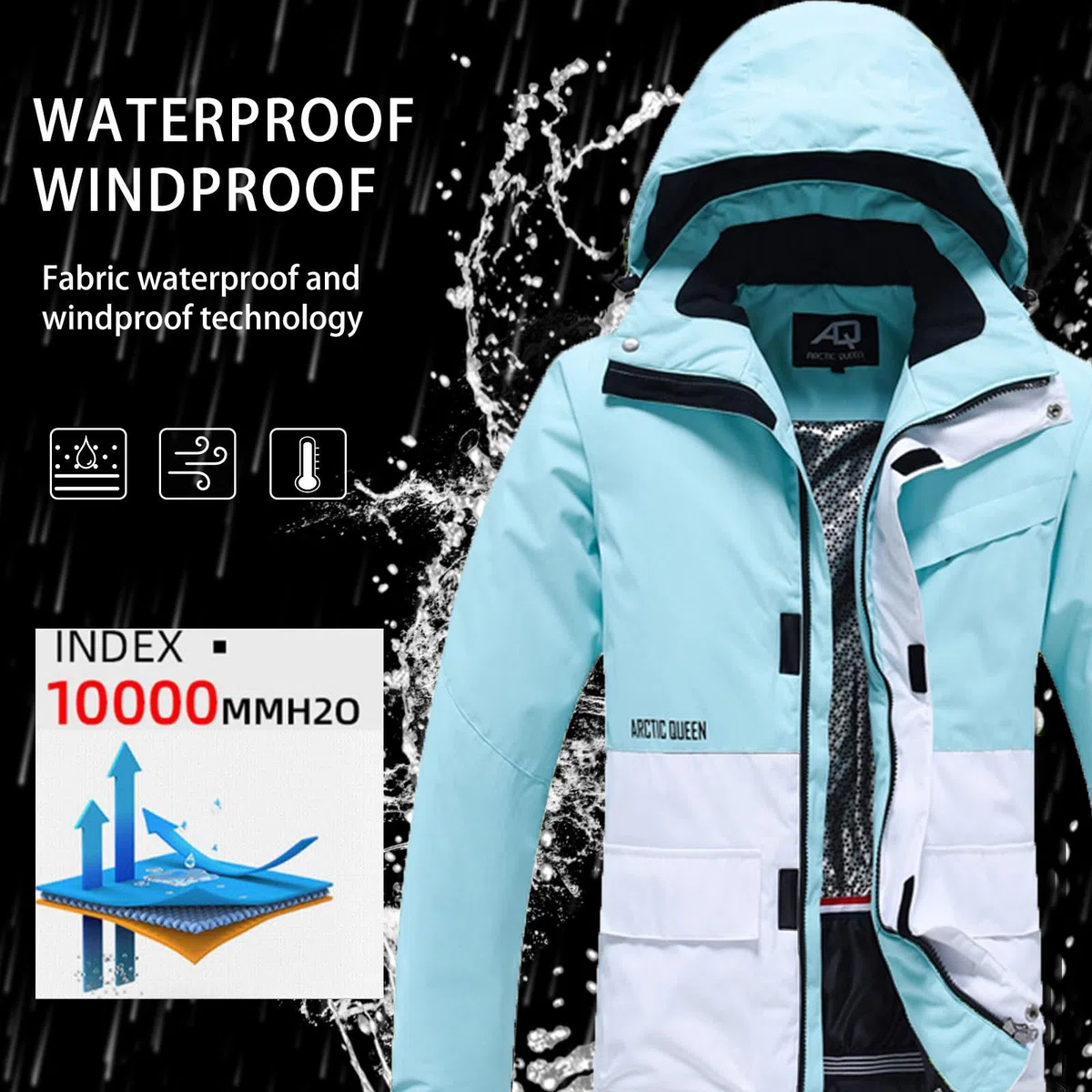 ALSOGO Ensemble veste de ski et pantalon de ski pour femme - 2 pièces - Combinaison de neige imperméable et chaude - Veste d'hiver avec capuche amovible pour le ski, le snowboard, la neige - Pantalon