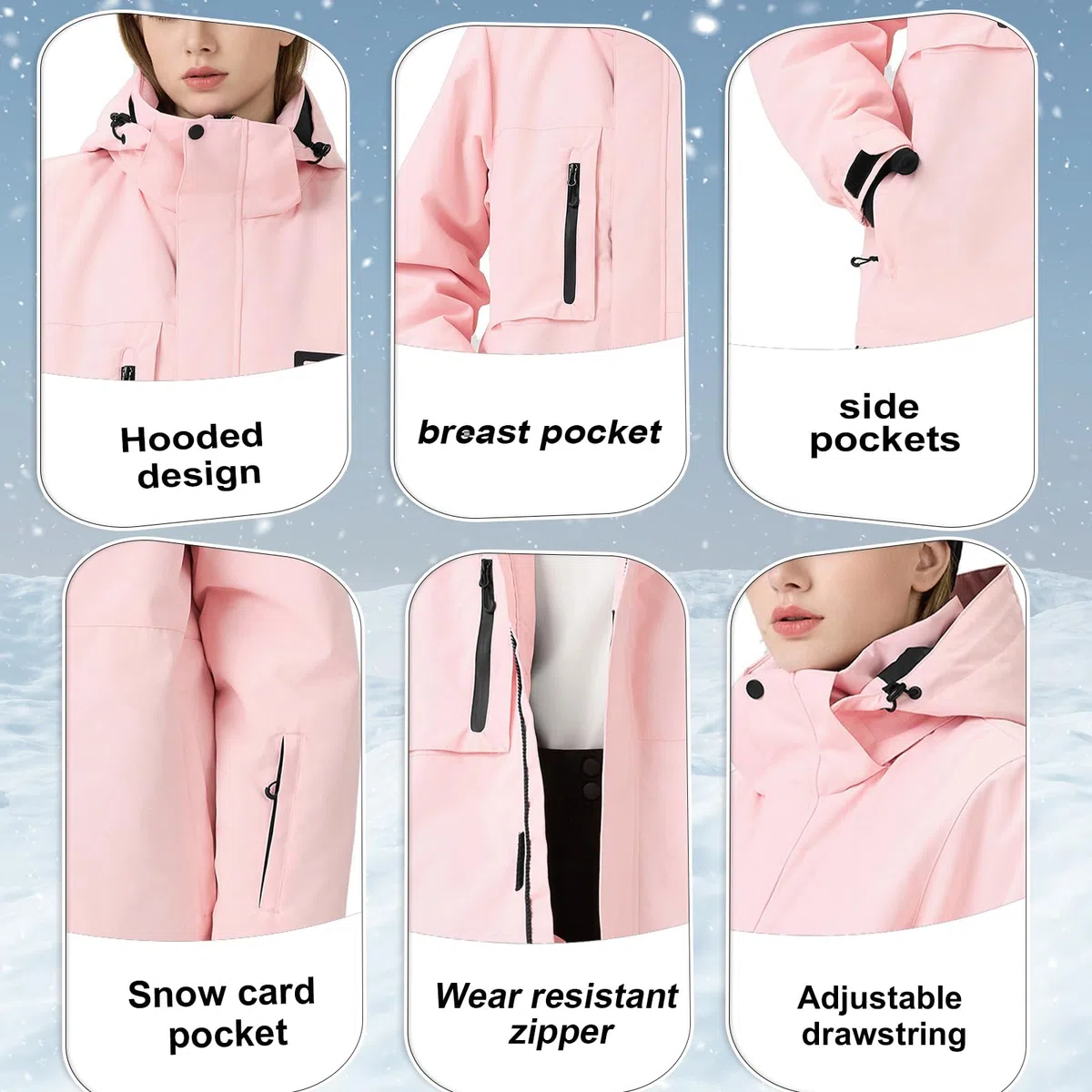 HOUZONIY Combinaison de neige pour femme, veste de ski et pantalon de ski, combinaison de neige imperméable et chaude, veste d'hiver avec capuche amovible pour le ski, le snowboard
