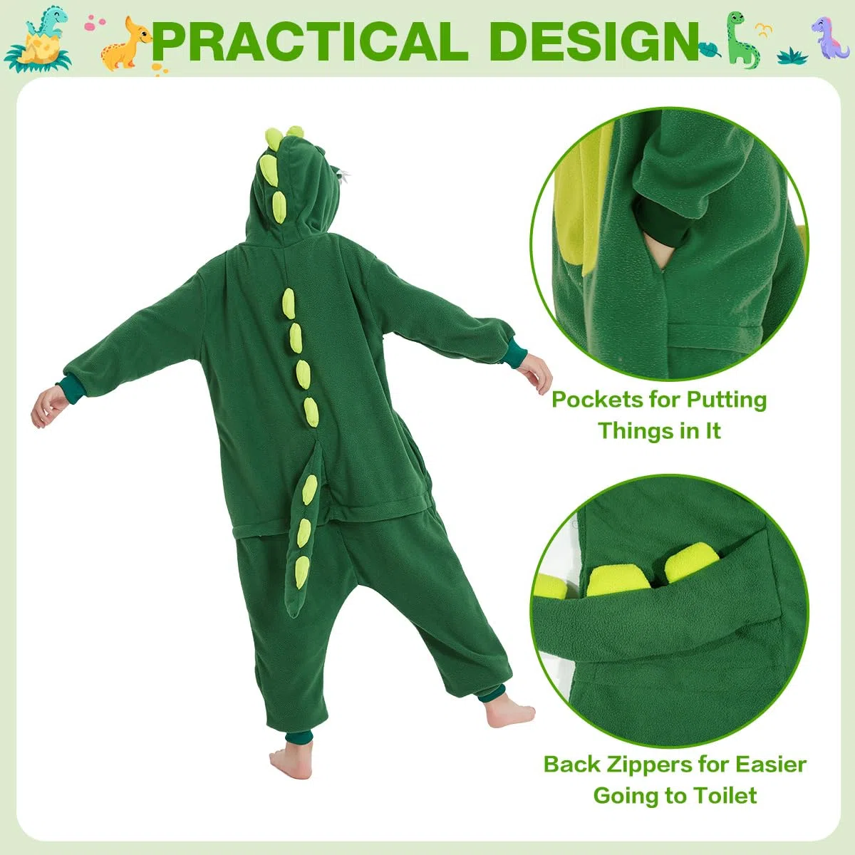 Grenouillère de Dessin Animaux, Dinosaure Pyjama Mignon, Robe Barboteuse, Costume de Cosplaypour Le Carnaval et la Fête d'halloween pour Enfants de 6 à 8 Ans