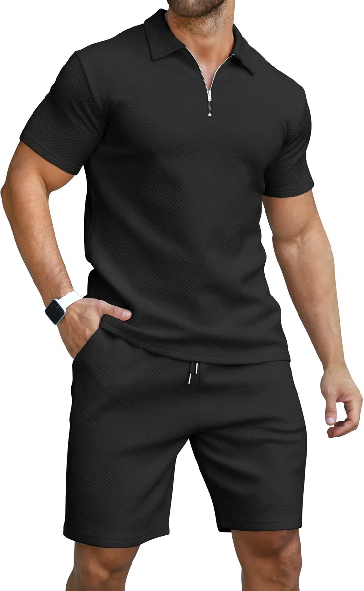 KUYIGO Men's Polo Shirt and Shorts 2-Piece Set Summer Casual Sweat Suits M-3XL