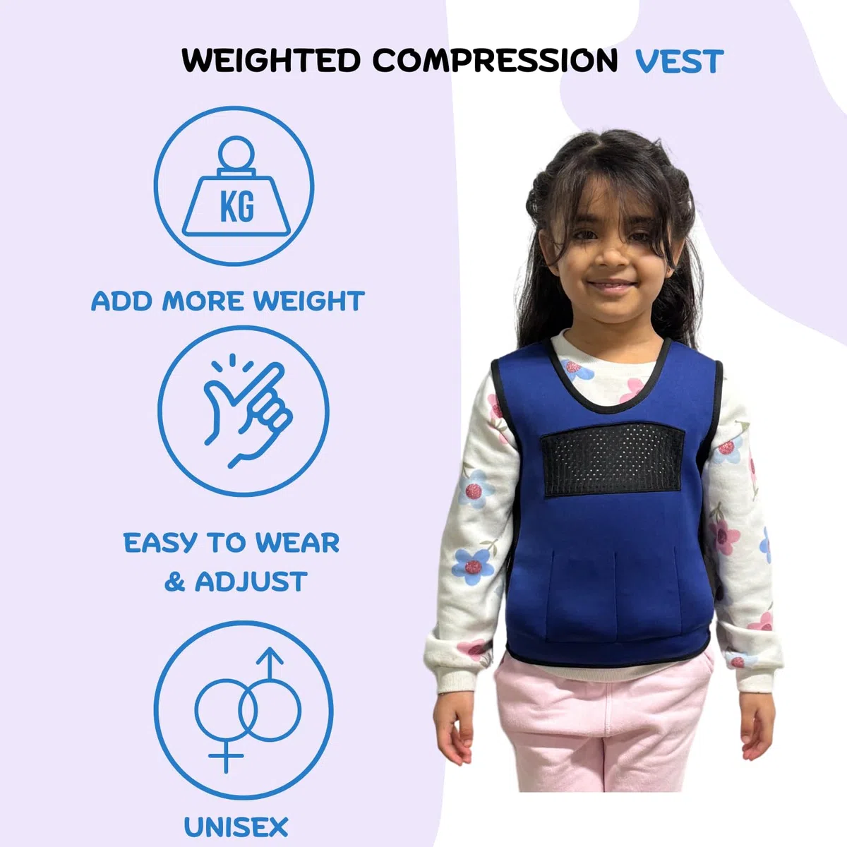 Sentire-Sensory UK – Gilet lesté réglable bleu – Gilet de compression – Pour enfants de 2 à 10 ans et plus