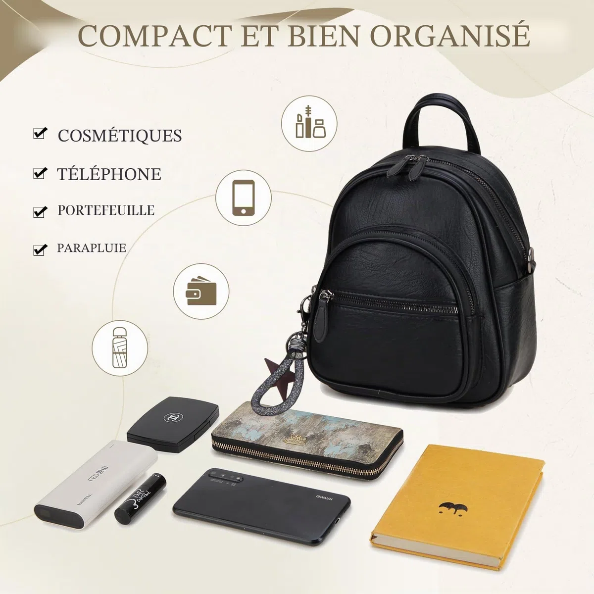 VX VONXURY Mini Sac à Dos Femme Sac à Dos Cuir Femme avec Bandoulière Amovible Petit Sac à Dos Femme pour Casuels