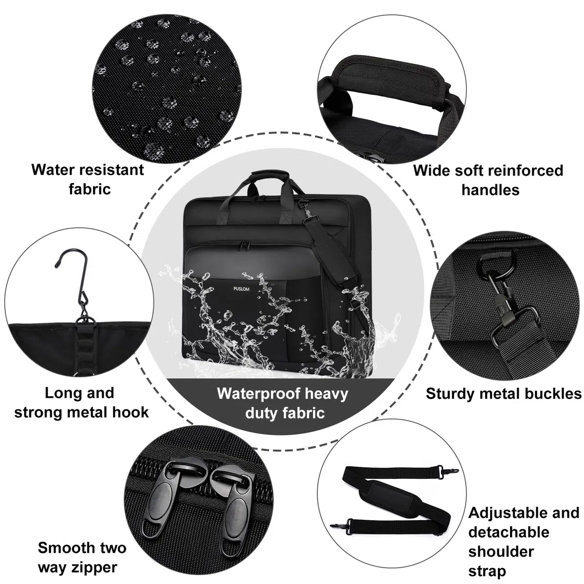 Housse à Vêtements de 3 Costume Housse Voyage Costume Homme pour Les Voyages d'affaires Sac à Bagage à Main Valise Housse Vêtement Voyage Sac Pliable pour Ordinateur Portable de 15,6 Pouces, Noir