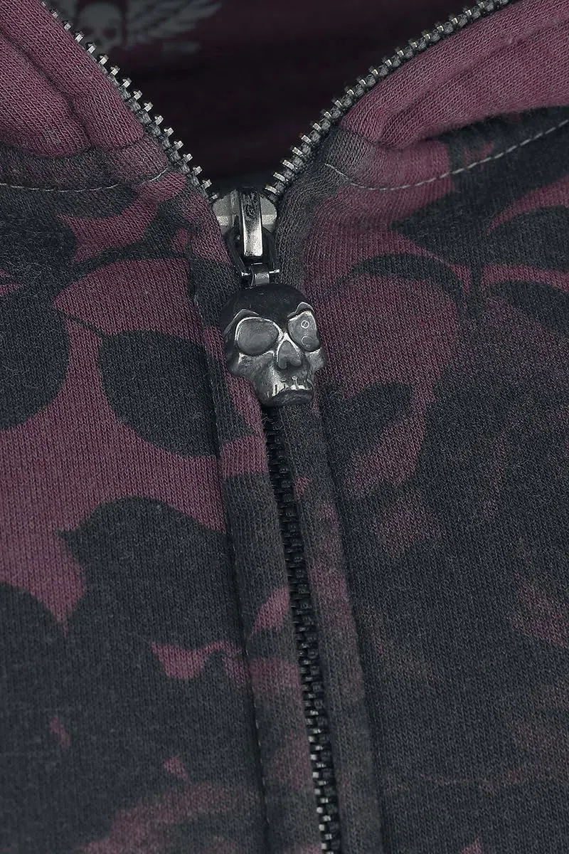 Rock Rebel by EMP Femme Veste de survêtement Gris Bordeaux avec imprimé Rose sur Tout Le Dessus et dégradé de Couleur Dip Dye