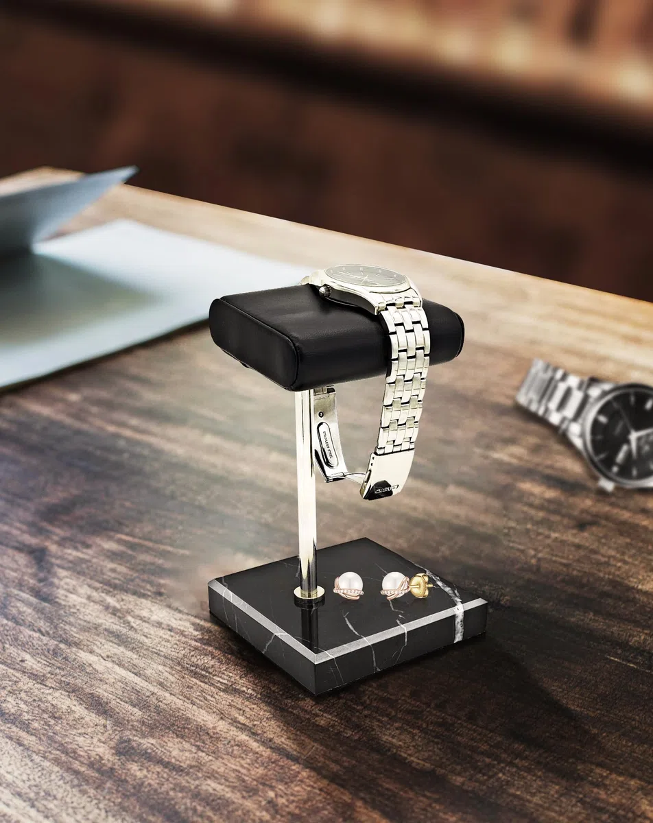Support de montre pour homme - Support de montre en cuir - Plateau de présentation de bijoux pour montres, bracelets, accessoires de montre, cadeaux pour homme pour la fête des pères, Noël