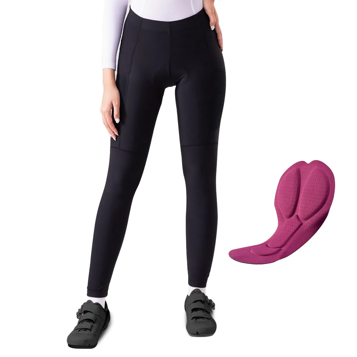 ROCKBROS TVI Pantalon de Cycliste Femme Rembourré d’Hiver, Leggings de Vélo Rembourré avec Poche Longue Respirant Élastique Thermique, Noir S-2XL