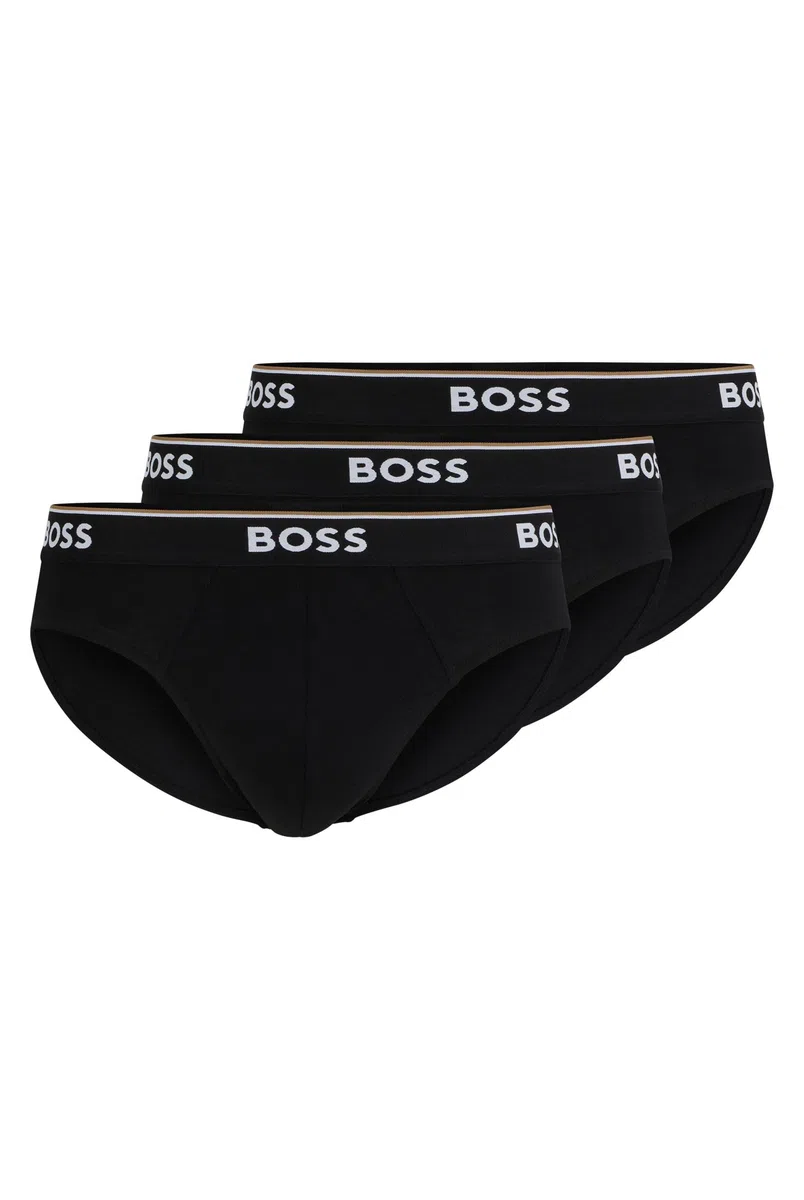 BOSS Hommes Brief 3P Power Lot de Trois Slips en Coton Stretch avec Logo à la Taille