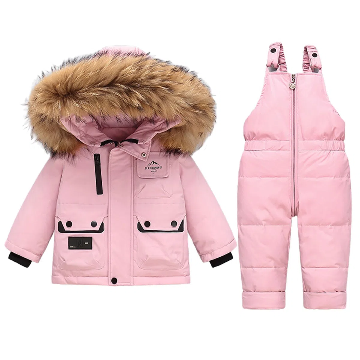 Combinaison de Neige 2PCS Fille Garçon Doudoune Manches Longues à Capuche + Pantalons de Ski Enfant Ensemble de Doudoune pour Bébé d'hive