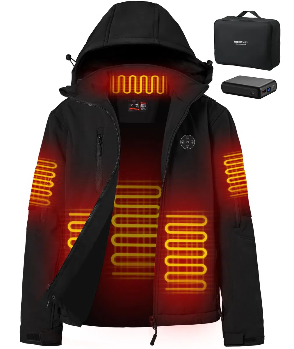 Veste Chauffante Femme avec Doublure Polaire et Brassard, Batterie 12000mAh 7.4V, 6 Zones de Chauffage & 3 Niveaux de Température, Veste D'hiver Imperméable Coupe-vent pour Ski et Chasse