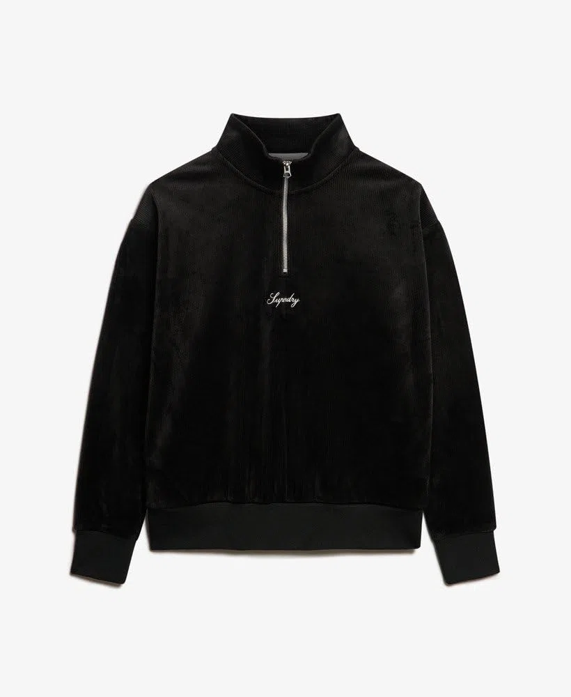 Superdry Haut en velours Country Club pour femme avec demi-fermeture éclair