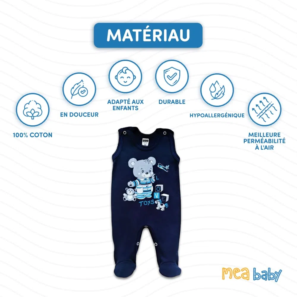 MEA BABY grenouillère bébé 100% coton lot de 5 imprimé filles garçons