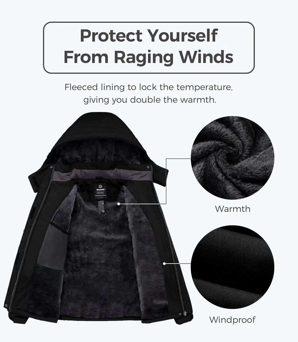 Wantdo Femme Manteau d'hiver Snowboard Outdoor Parka Randonnée Grande Taille Veste de Pluie Imperméable Blouson de Ski Décontracté Coupe-Vent