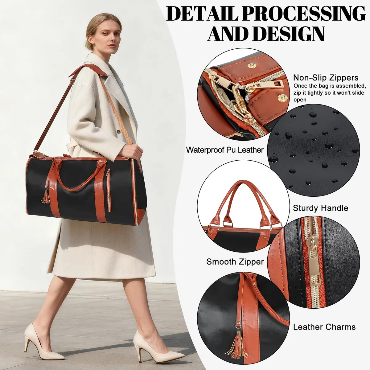 Geestock Sac à Vêtements pour Femme, Sac De Voyage Pliable, Sac de Costume Convertible avec Compartiment à Chaussures pour Voyages d'affaires, Mariages & Vacances (Noir)