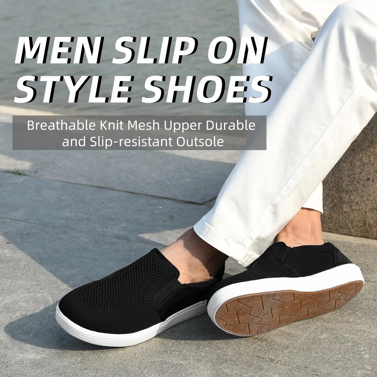 Puxowe Mocassins Slip-on pour Hommes Baskets en Maille Respirantes et Confortables Chaussures de Marche Légères et Décontractées
