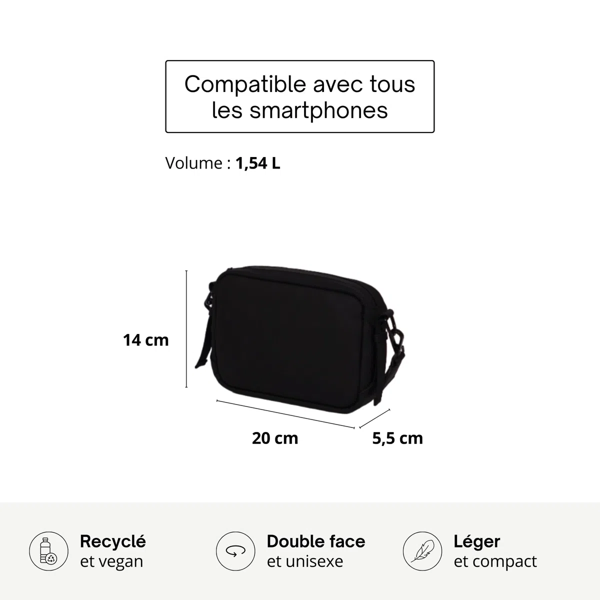 Joomi Sac à Bandoulière Style Urbain Imperméable Anti-Vol Noir