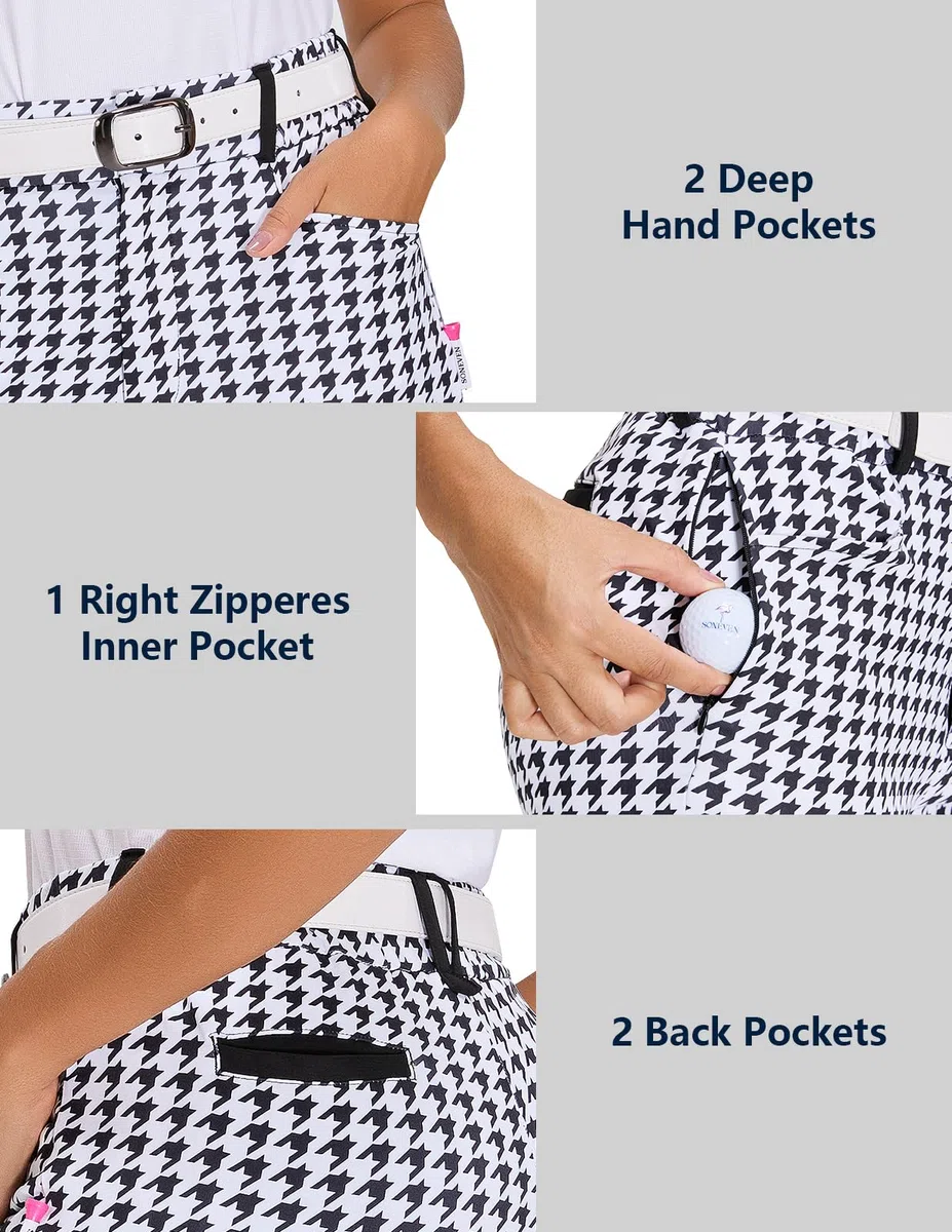Pantalon Golf Femme Coupe 7/8, Extensible avec Poche Zippée à Aroite Passants de Ceinture, Pantalon de Golf pour Femme, Pantalons de Jogging Léger pour Sport Voyages Travail