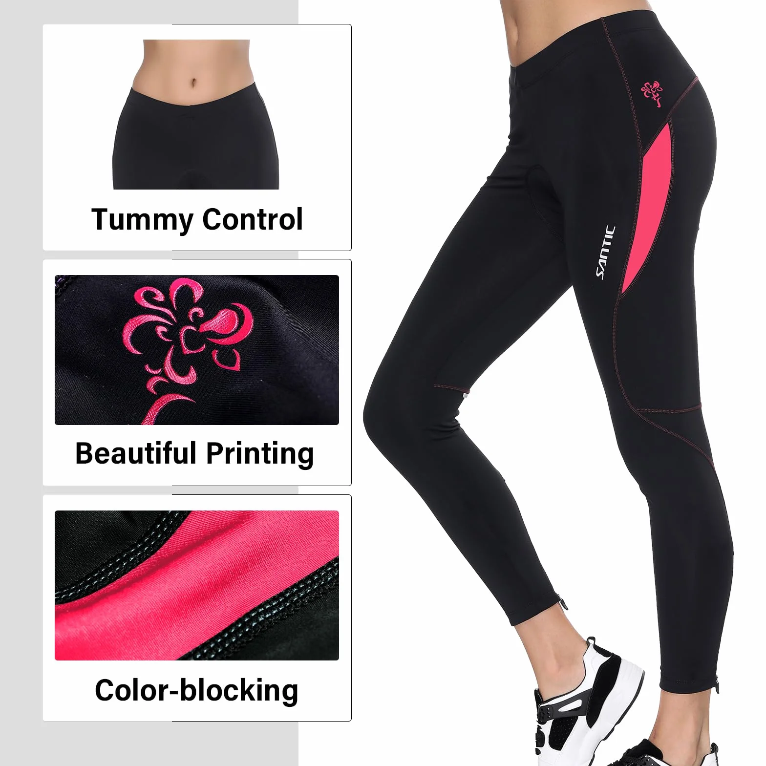 Santic Pantalon Cycliste Femme Rembourré - Velo Longues avec Coussin pour Femme - Parni