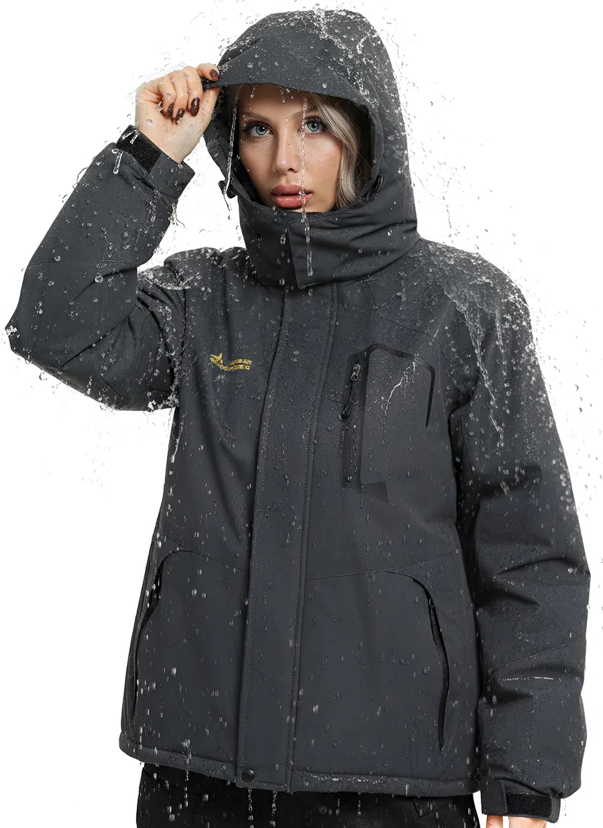 Veste Ski Femme Imperméable Polaire Veste Softshell Montagne Snowboard Hiver Chaud Coupe-vent Manteaux avec Capuche Amovible Extérieur