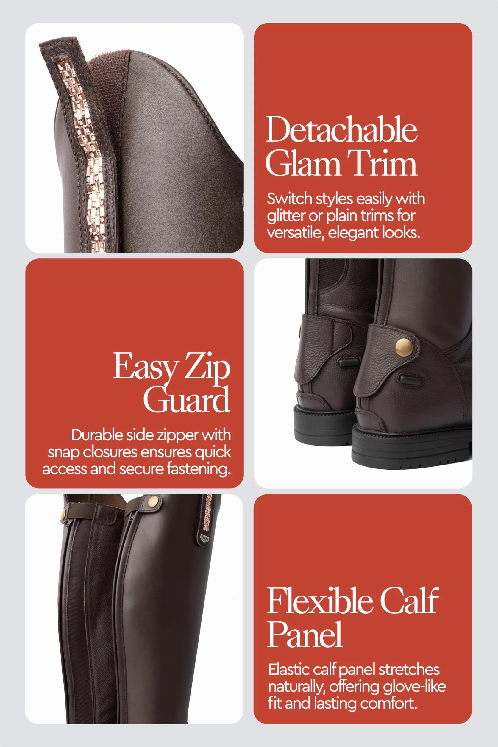 HORZE Femme, Bottes d'équitation Verona, Aspect Cuir, Bracelets Amovibles, Marron, 40W