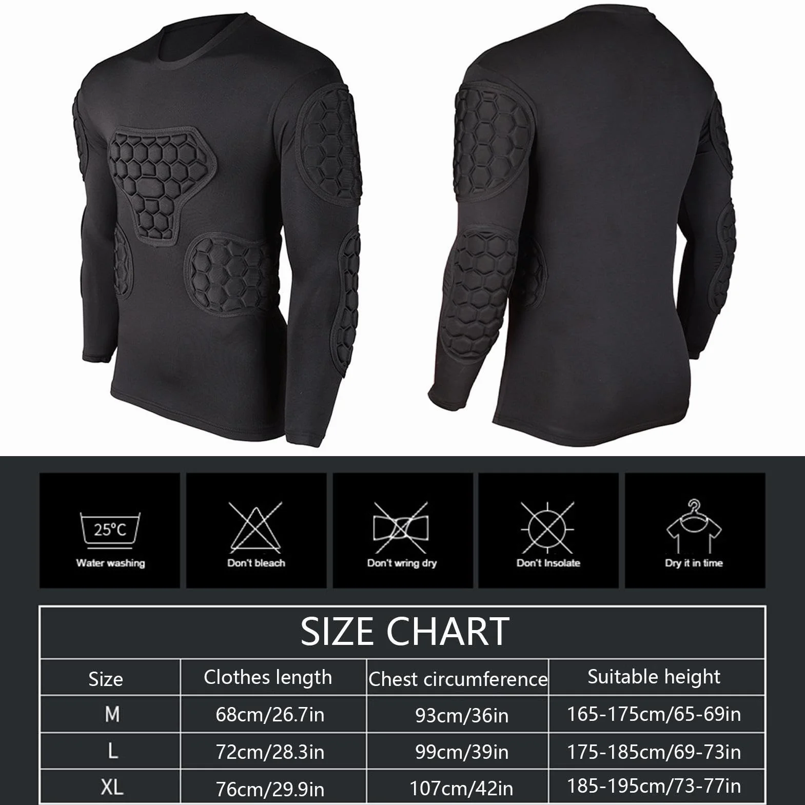 Maillot de Football rembourré | Maillot De Gardien À Manches Longues Noir | Chemise de Football pour Jeunes, pour Football, Basket-Ball, Paintball, Rugby, Parkour, Chemise rembourrée de Football