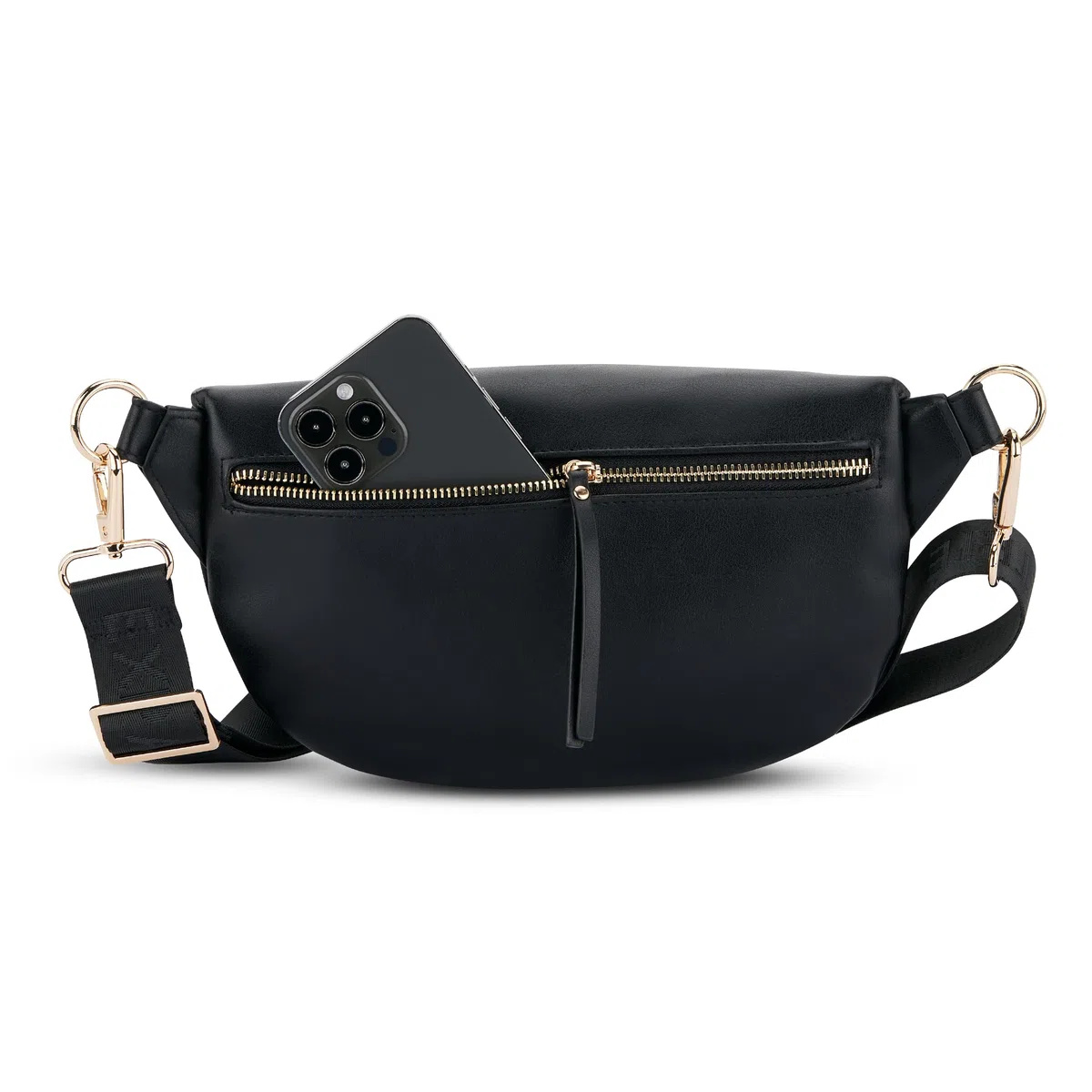 Expatrié Sac à Main pour Femmes Noir - Alice Medium - Sac Banane en Cuir Végétal pour Festival, Voyage et Vie Quotidienne - Sac à Hanche Elégant - Déperlant