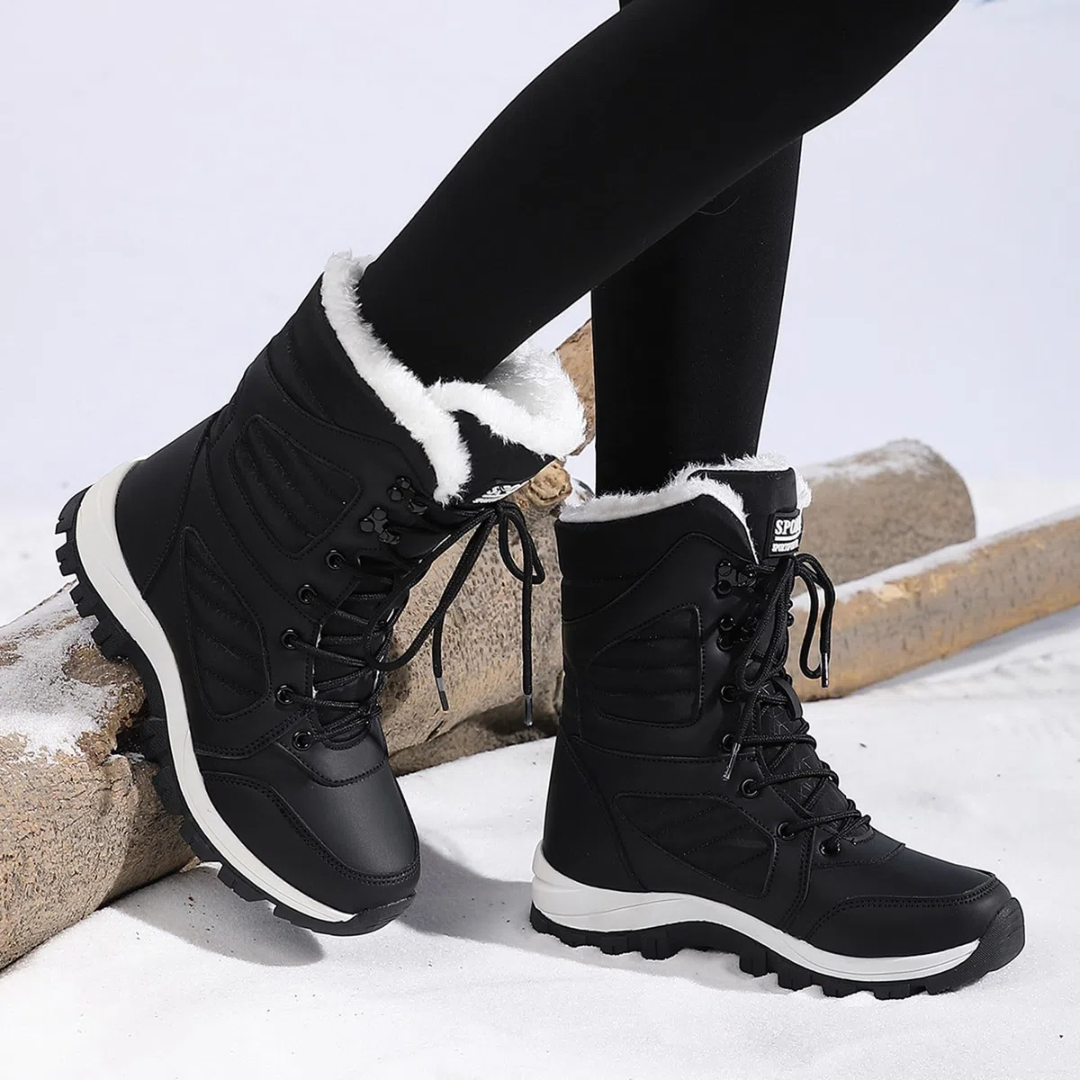 Bottes de Neige Femme Imperméable Mi-Mollet Bottes Femme Hiver Chaude Snow Boots Fourrées Confort Bottines Chaussures de Randonnée Ski Antidérapante Chaussure Orthopedique Hiver Bottine Botte de Neige