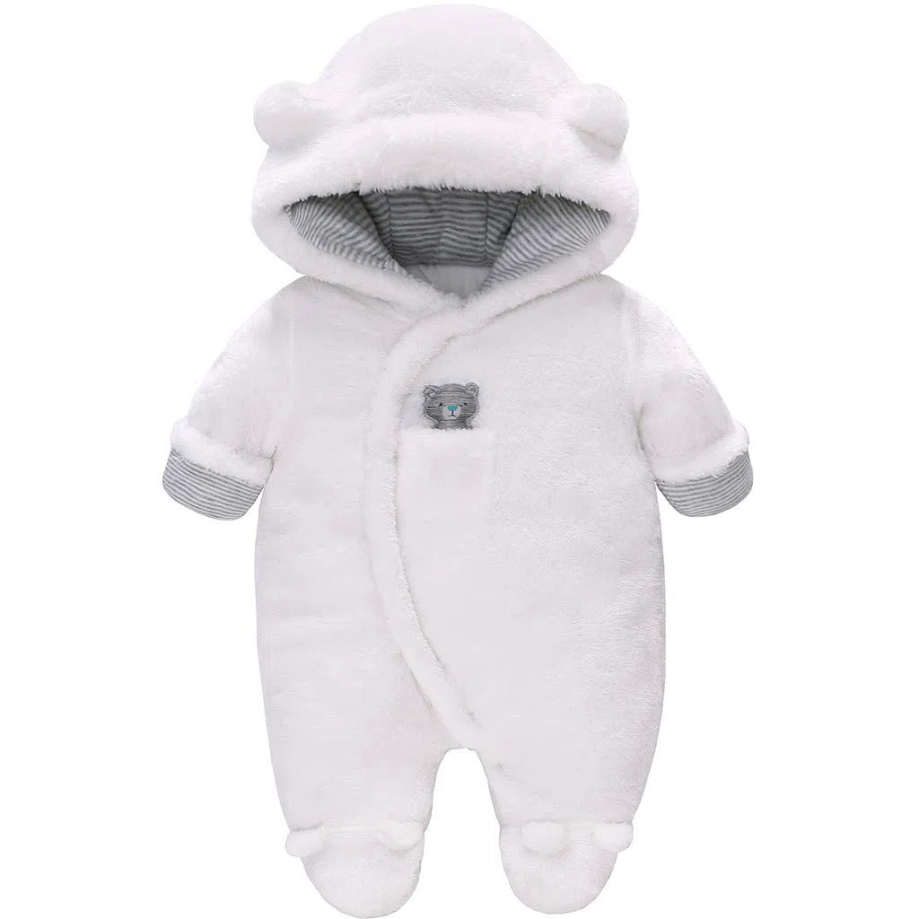 Vine Combinaison de Neige d'Hiver pour Bébé Rompers, Garçon et Fille Combinaison une Pièce avec Capuche, Ensemble de Vêtements d'Extérieur pour les Tout-Petits, Blanc 3-6 Mois