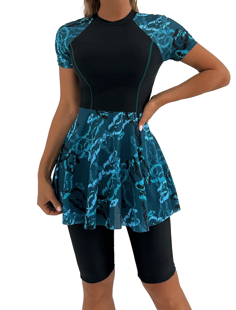 FYMNSI Maillot de bain modeste pour femme 2 pièces gainant avec short imprimé