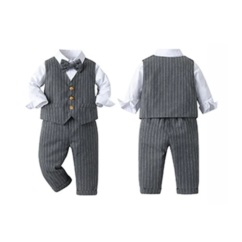 FYMNSI Costume festif pour bébé garçon - Costume gentleman - Costume de baptême - Chemise à manches longues avec nœud papillon - Pantalon - Gilet - 3 pièces