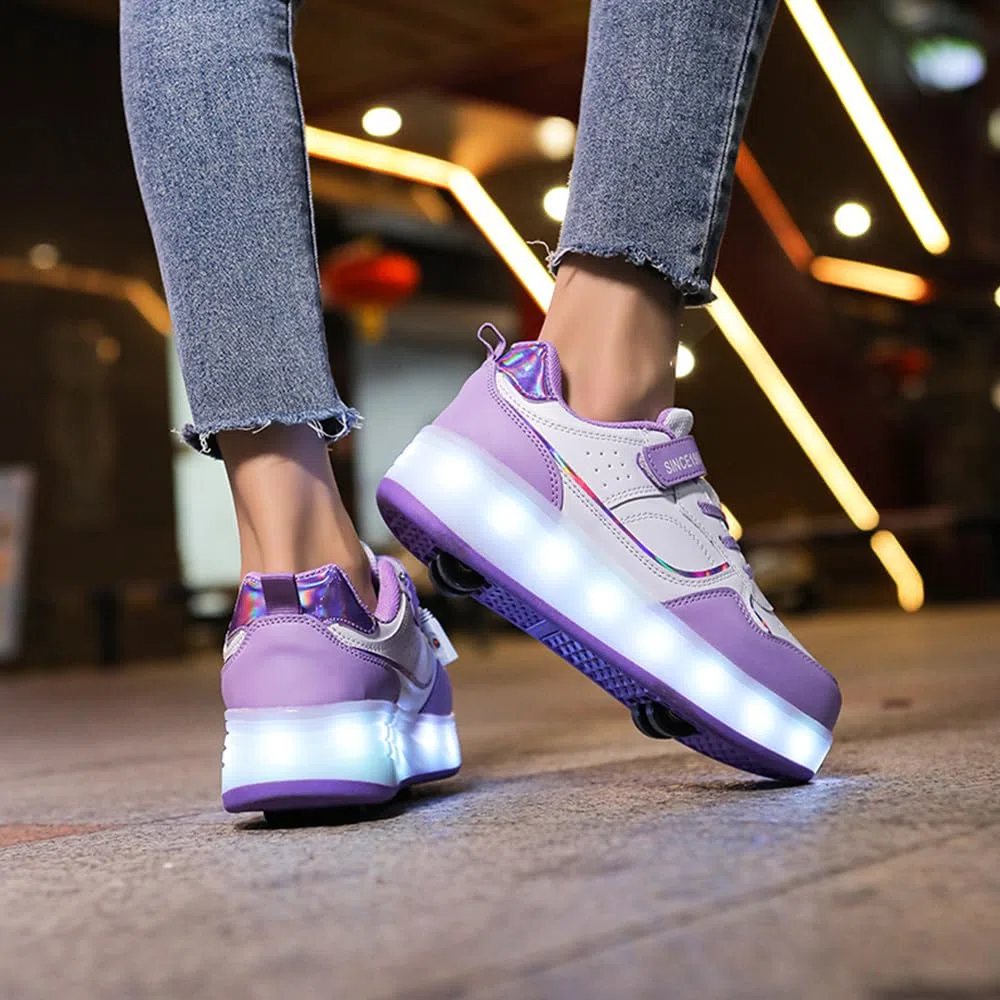 Hixingo Chaussure a Roulette Lumière LED pour Fille Garçons, Chaussures a roulettes avec 4 Amovible Roues Chaussures de Skateboard Patins à roulettes Basket à roulettes pour Enfants Filles Adulte