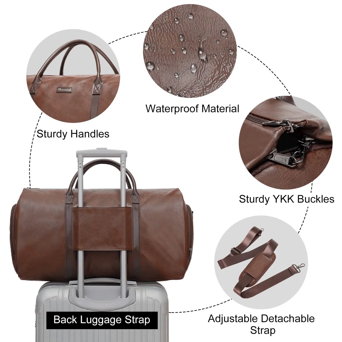Modoker Sac à vêtements en Cuir Convertible, Sacs à vêtements de Voyage, Sac de Sport, Cadeaux pour Hommes Femmes Affaires Valise étanche Costume Sacs de Voyage, Marron